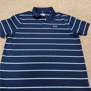 Under Armour Men's Blue and White Striped Polo